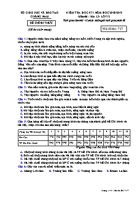 Đề kiểm tra học kì I môn Địa lý Lớp 12 - Mã đề 717 - Năm học 2018-2019 - Sở giáo dục và đào tạo Quảng Nam